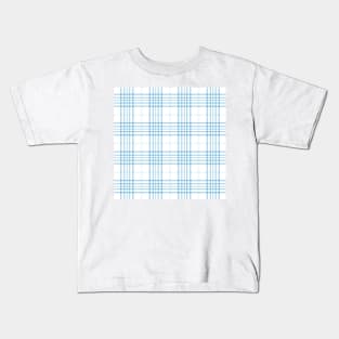 White and Blue Tartan Plaid Pattern Kids T-Shirt